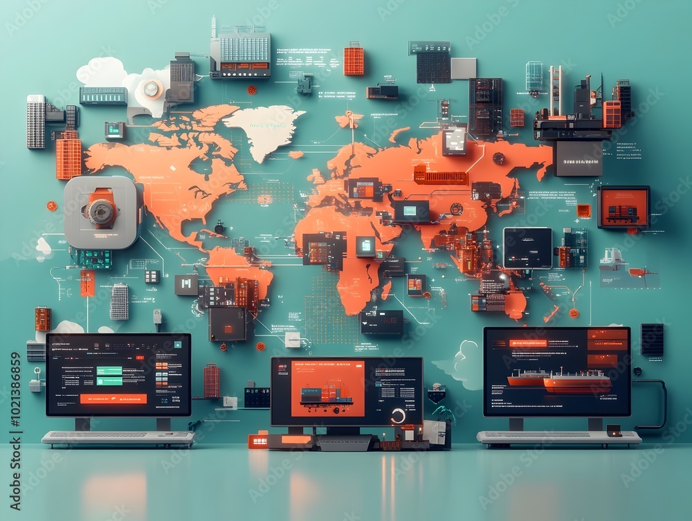 Poster cutting edge ai driven global logistics platform visualizing international supply chain dynamics wit