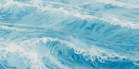 Top and aerial view of wave ocean sea background. Blue and white wavy sea water background.