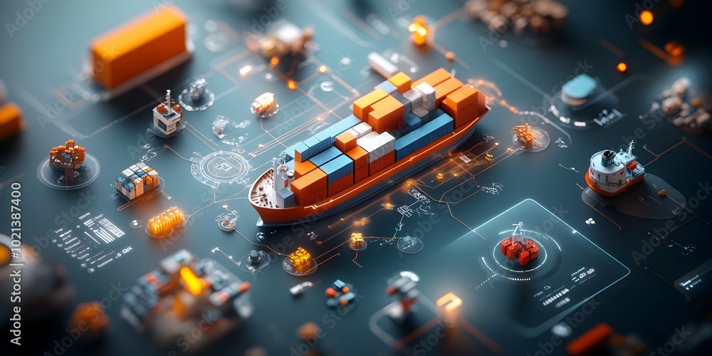 Poster streamlined global logistics network powered by intelligence 3d visualizations of supply chain monit