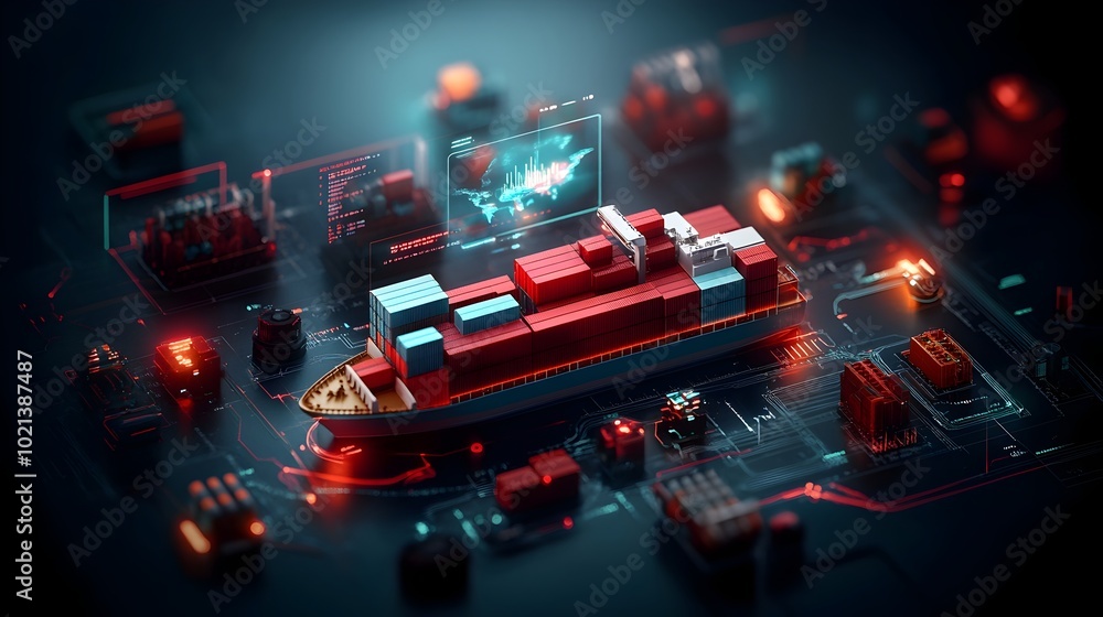 Poster Cutting edge AI powered Global Logistics Network with Dynamic Data Visualization of Worldwide Supply Chains and Container Ship Movements