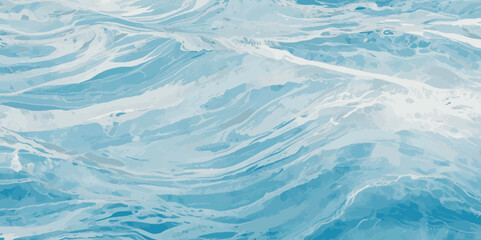 Vector ocean watercolor soft blue and white wavey curve line background. Blue water ocean sea wave seamless background.