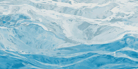 Vector watercolor ocean wave line blue and white background. Ocean sea art with natural template. Seamless soft blue ocean pattern wave water background.