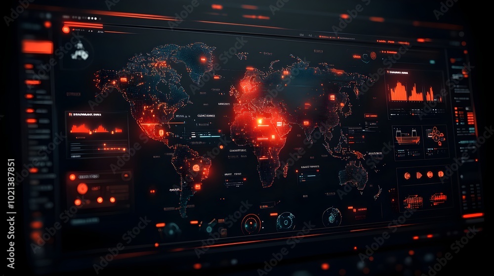 Poster detailed global logistics map tracking supply chain and container ship movements advanced technology