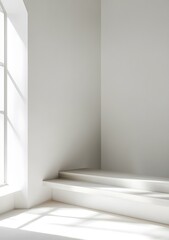 Fototapeta premium White Minimalist Interior Room Corner Design with a Wooden Platform