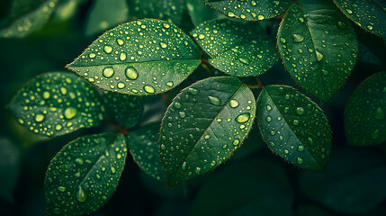 Fototapeta premium 雨后的树叶上，缀满了清澈晶莹的雨滴 