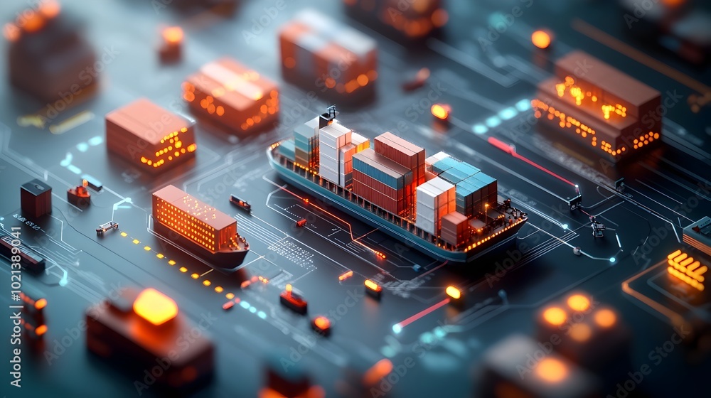 Poster cutting edge ai powered global logistics network featuring advanced data visualization of worldwide 