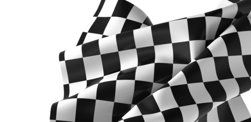 The checkered flag waves in the air signaling the end of the race