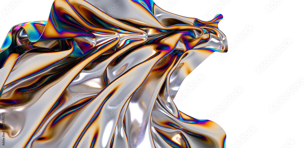 Aufkleber Shimmering iridescent fabric drapes creating a captivating abstract design