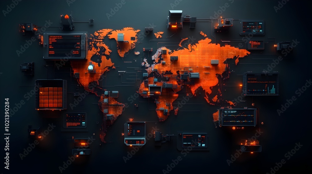 Poster optimizing global supply chains futuristic logistics dashboard tracking real time container shipping