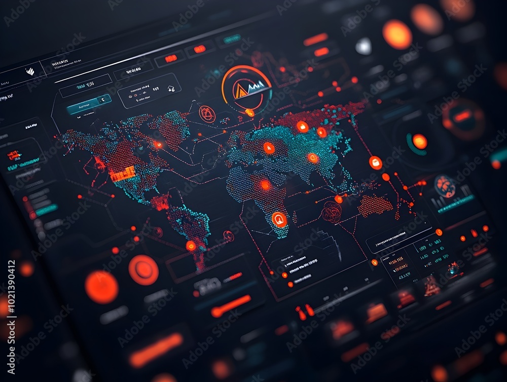 Poster futuristic ai powered global logistics network featuring an interactive 3d map charting supply chain