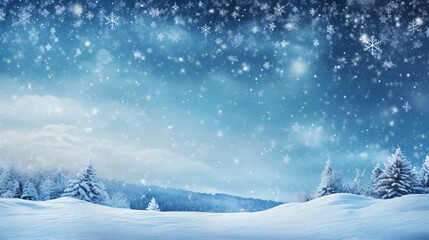 Fototapeta premium Snowflakes falling gently on a snowy hillside