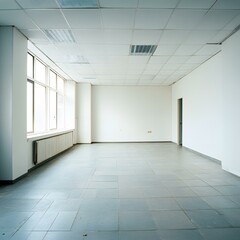 Fototapeta premium Empty Room with White Walls and Tiled Floor