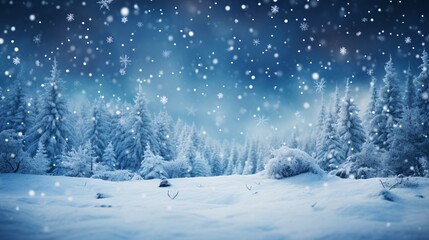 Snowflakes falling gently on a snowy hillside