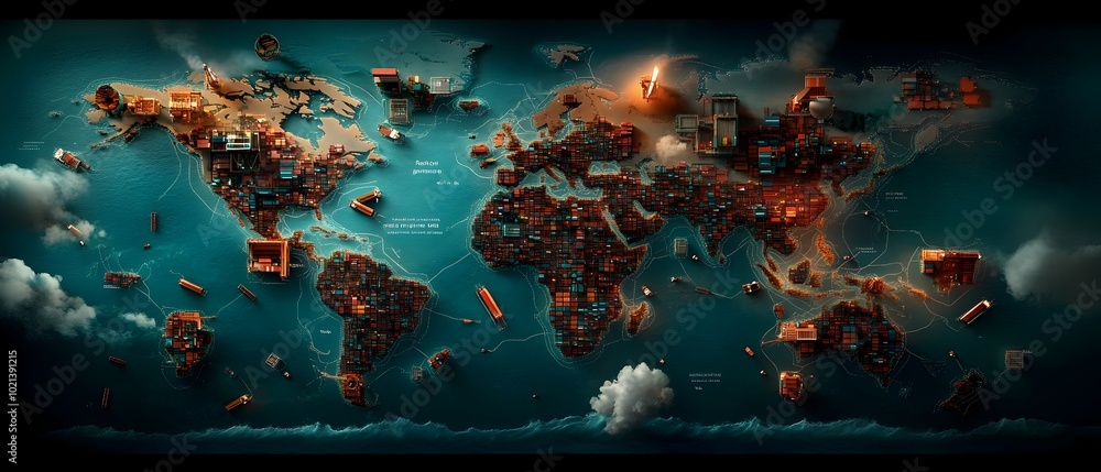 Poster ai powered global logistics dynamic world map visualizing intricate supply chain networks container 