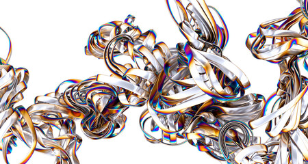 Shimmering iridescent fabric drapes creating a captivating abstract design
