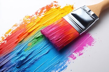 Fototapeta premium Rainbow Paint Roller on White Background
