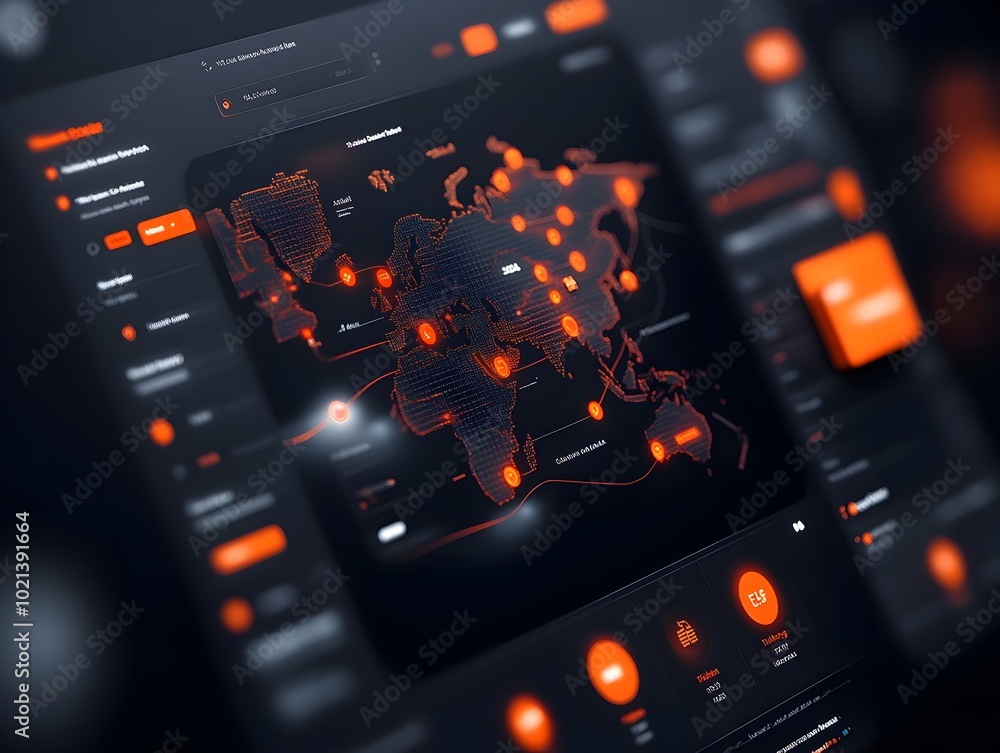 Poster innovative ai driven global logistics network featuring an interactive 3d map charting supply chain 