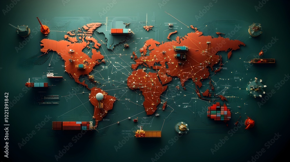 Poster interconnected global logistics navigating the intricate web of international trade and supply chain