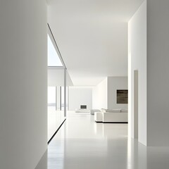 Fototapeta premium Minimalist Modern Interior Design With White Walls And A Large Window