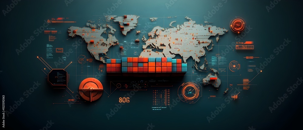Poster seamless worldwide supply chain logistics driven by a comprehensive digital map of global transporta