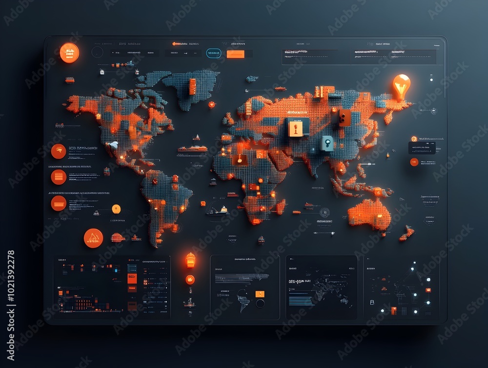 Poster innovative ai driven logistics monitoring system with detailed digital world map real time visualiza
