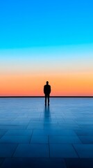Silhouette of a Man Standing on a Tile Floor at Sunset