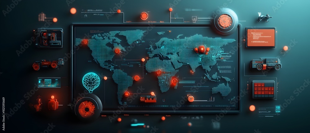 Poster cutting edge ai driven logistics management dashboard with satellite imagery iot sensor data and aut