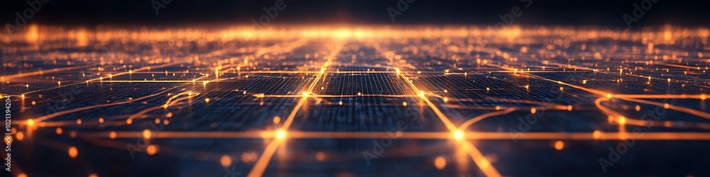 Aufkleber a futuristic digital grid with glowing nodes and a wide area for text
