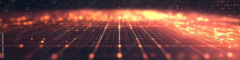 Poster a futuristic digital grid with glowing nodes and a wide area for text