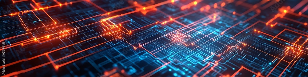 Poster a futuristic digital grid with glowing nodes and a wide area for text