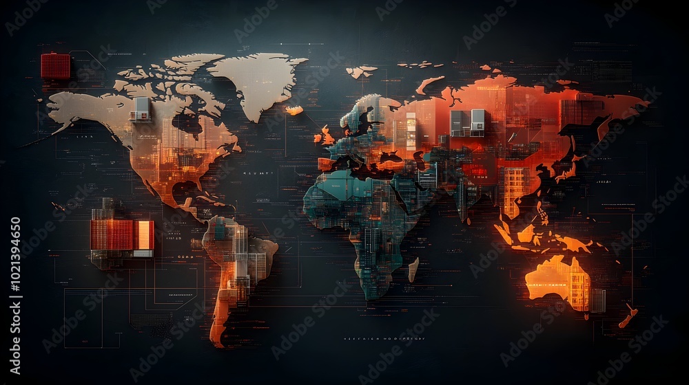 Poster ai powered global logistics optimized delivery networks and futuristic cityscape a detailed world ma