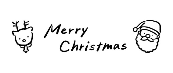サンタクロースとトナカイのシンプルな手描きイラスト MerryChristmasのメッセージ