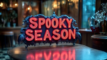 HAPPY HALLOWEEN : Neon signage "Spooky Season", Signage. Poster. Banner. Decoration. 