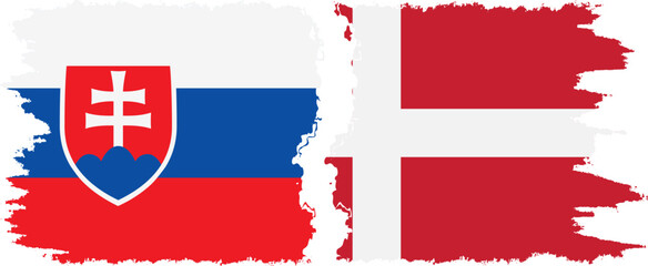 Denmark and Slovakia grunge flags connection, vector