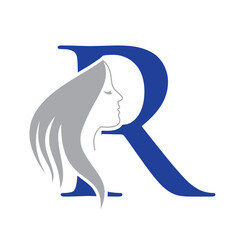 Beauty Logo On Letter R Concept With Woman Face Symbol. Fashion Logotype. Spa Logo Design