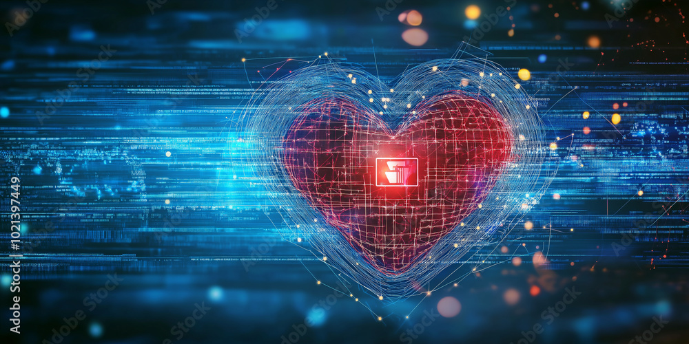 Aufkleber heart shape with digital encryption elements, symbolizing data protection.