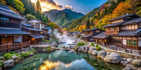 Obraz premium Experience the Tranquility of Sukayu Onsen in Japan's Scenic Mountains for a Relaxing Hot Spring Retreat