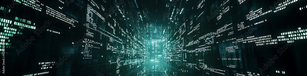 Poster a futuristic digital matrix with a wide area for text
