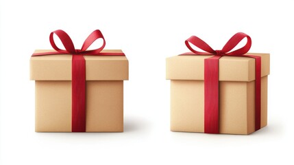 Obraz premium Gift boxes with the red ribbons in eco paper isolated on the white background