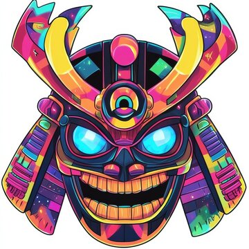 recommend clip art: A colorful cartoon mask with neon outlines captures a vibrant gaming mascot essence