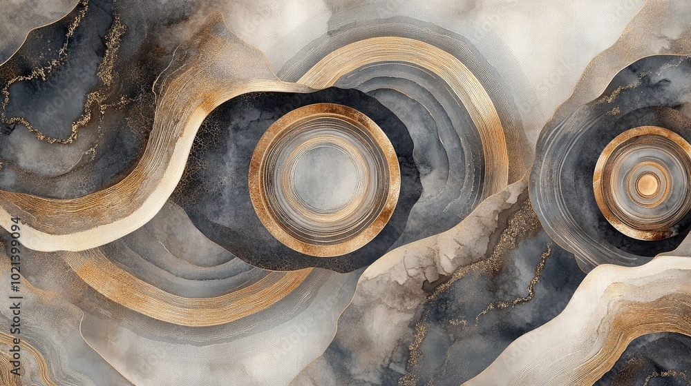 Poster 3d modern artwork for wall and carpet decoration featuring a watercolor geode design with circular s