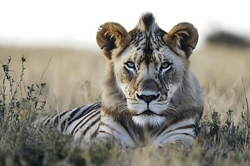 lion with zebra stripes, concept