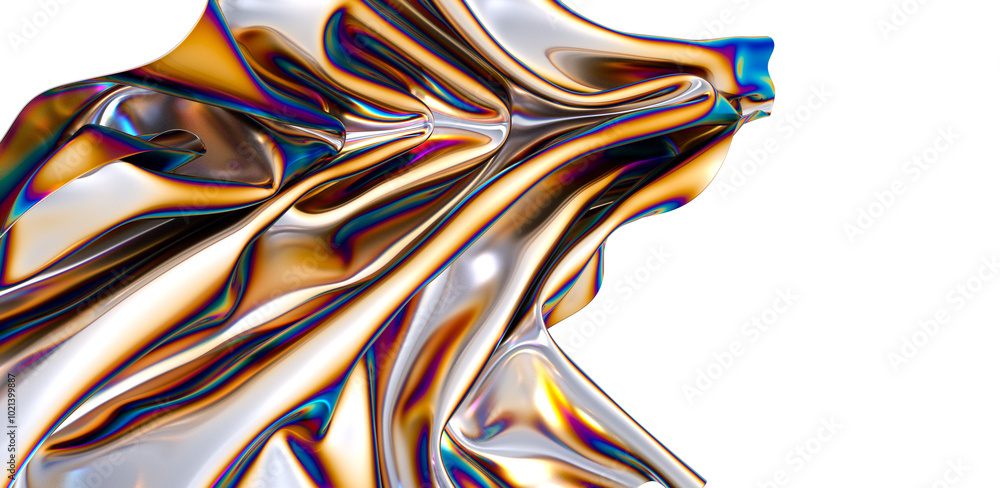 Aufkleber Shimmering iridescent fabric drapes creating a captivating abstract design