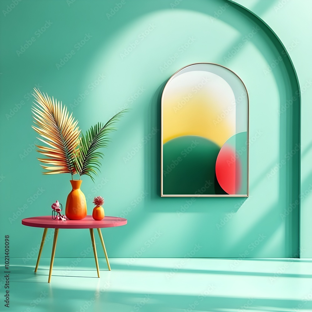 Poster minimalist 3d product display room featuring mint green walls and a pristine white floor a showcase 