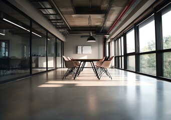 Modern Conference Room with Large Windows and Minimalist Design