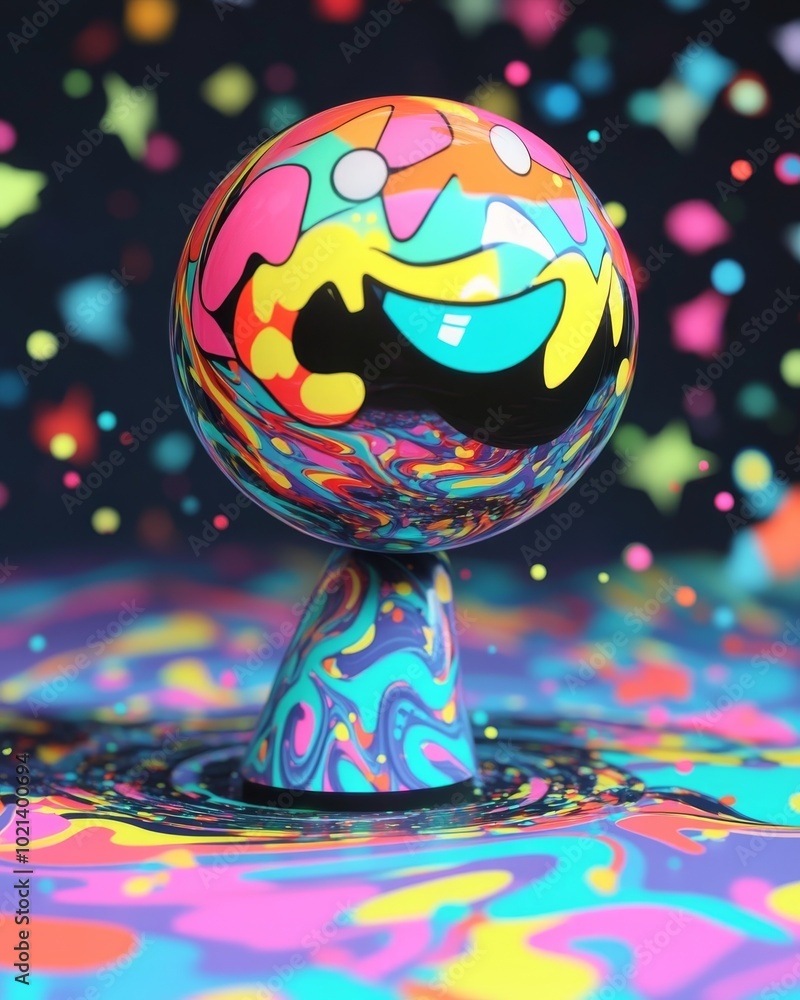 Poster a colorful globe with playful patterns emerges from a mesmerizing swirl of vibrant hues