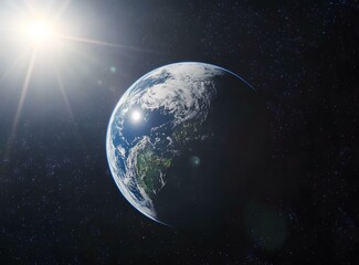 Obraz premium Earth From Space with Sun Shining