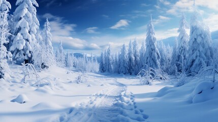 Obraz premium Snowflakes falling gently on a snowy trail