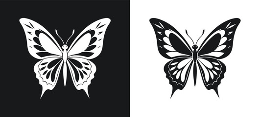 Butterfly black and white silhouette vector illustration