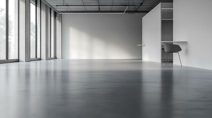 Modern Empty Office Space with Concrete Floor and Large Windows